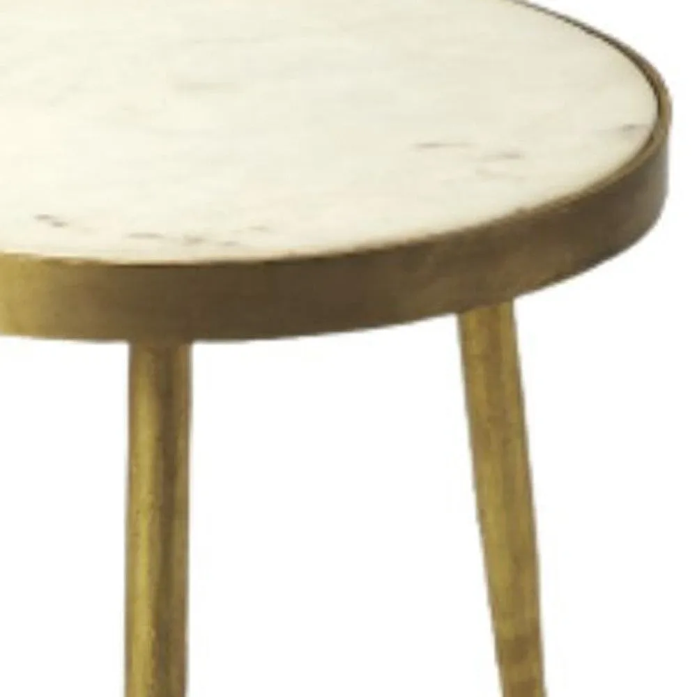 18" Gold And White Marble Round End Table By Homeroots