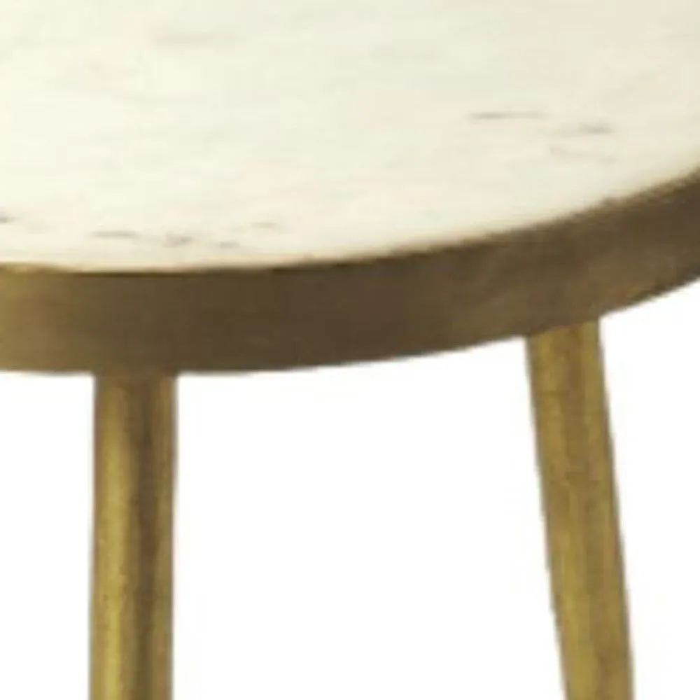18" Gold And White Marble Round End Table By Homeroots