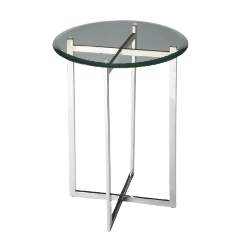 21" Silver Geo Base and Glass Round End Table By Homeroots