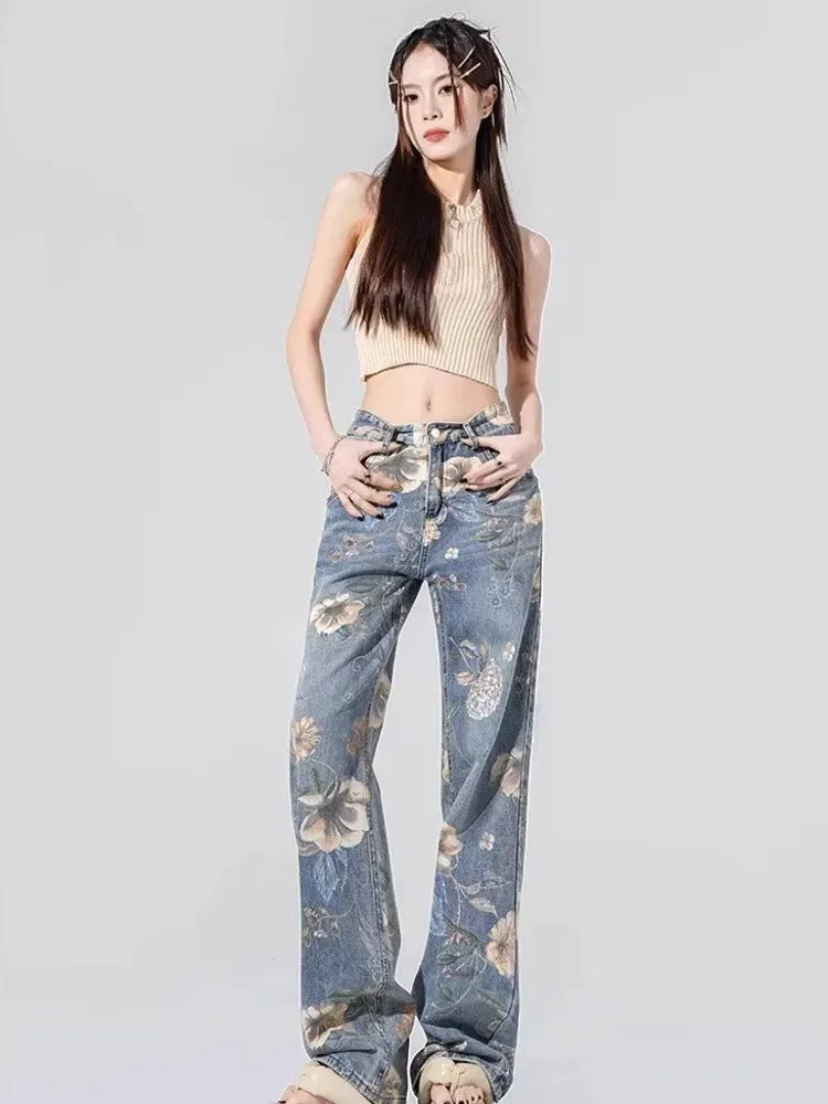 Amy Fashion - Children's High Waist Straight Tube Loose Wide Leg Trendy Spliced With Old Zippers Jean
