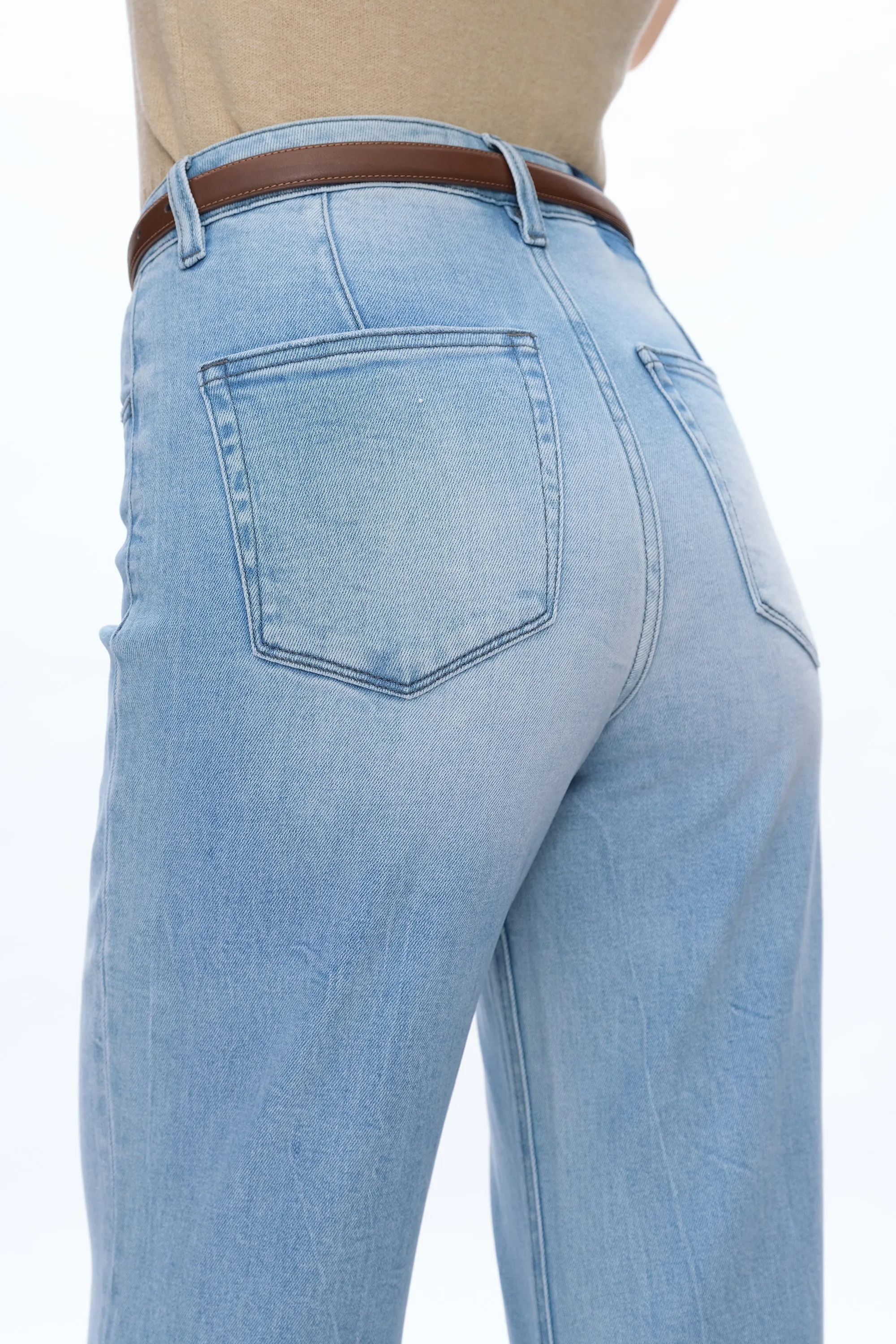 Bella High Rise Wide Leg Denim Jeans With Raw Hem