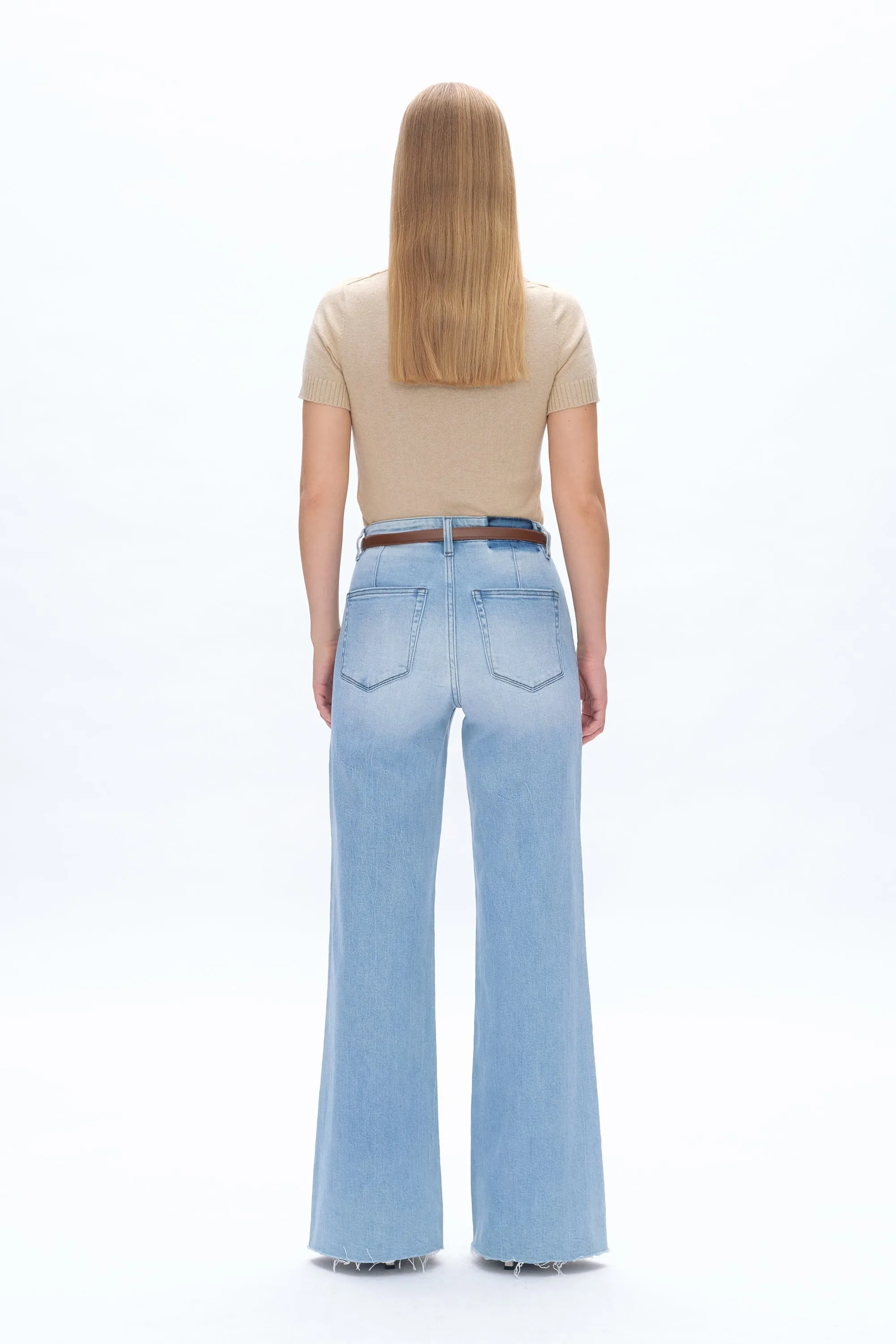 Bella High Rise Wide Leg Denim Jeans With Raw Hem