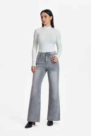 Bella High Rise Wide Leg Denim Jeans With Raw Hem