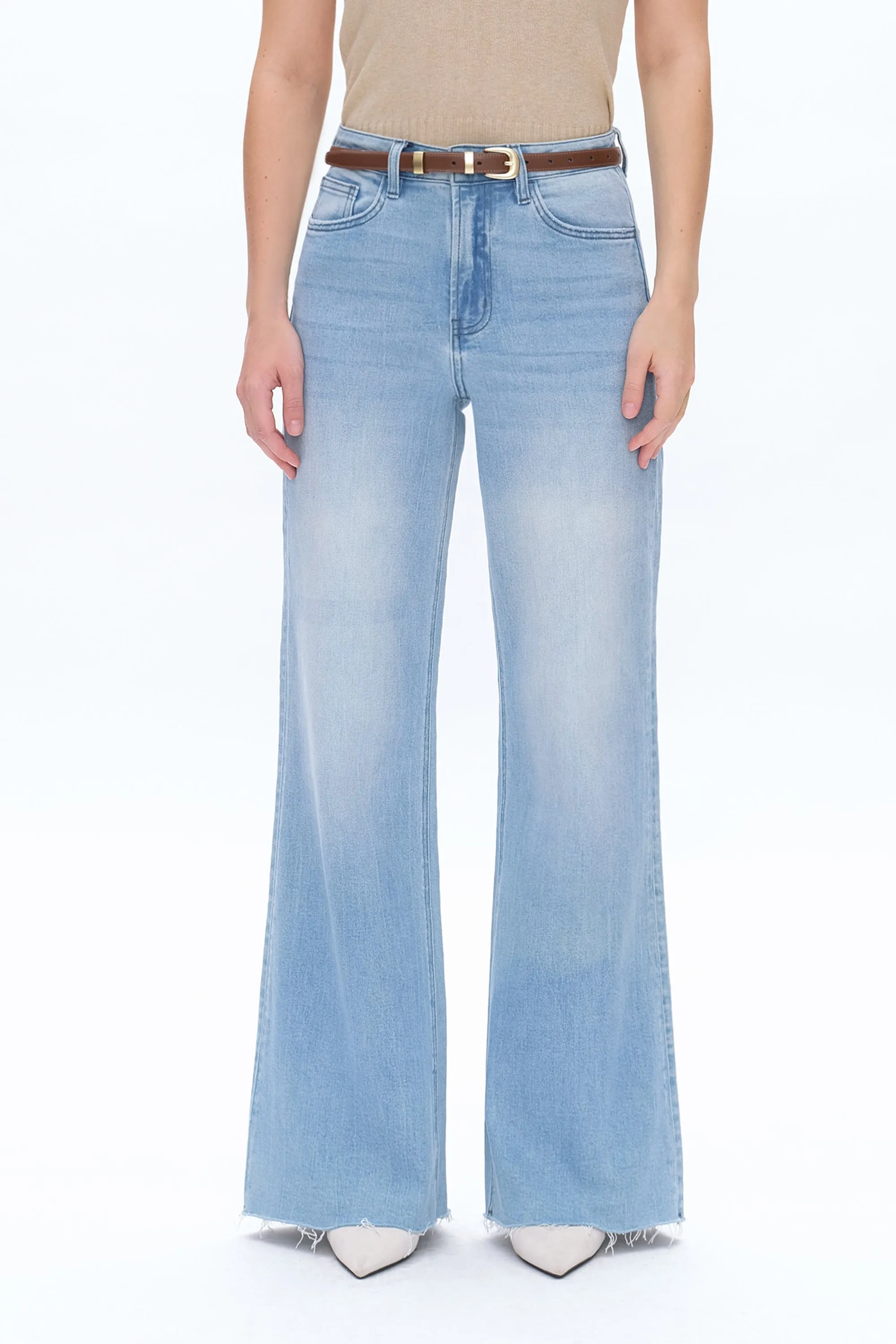 Bella High Rise Wide Leg Denim Jeans With Raw Hem