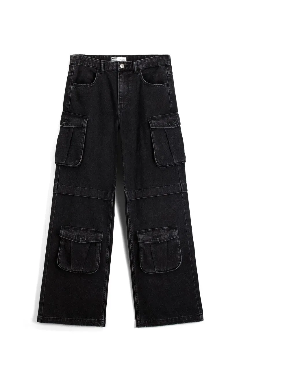 Bershka wide cargo jeans, black