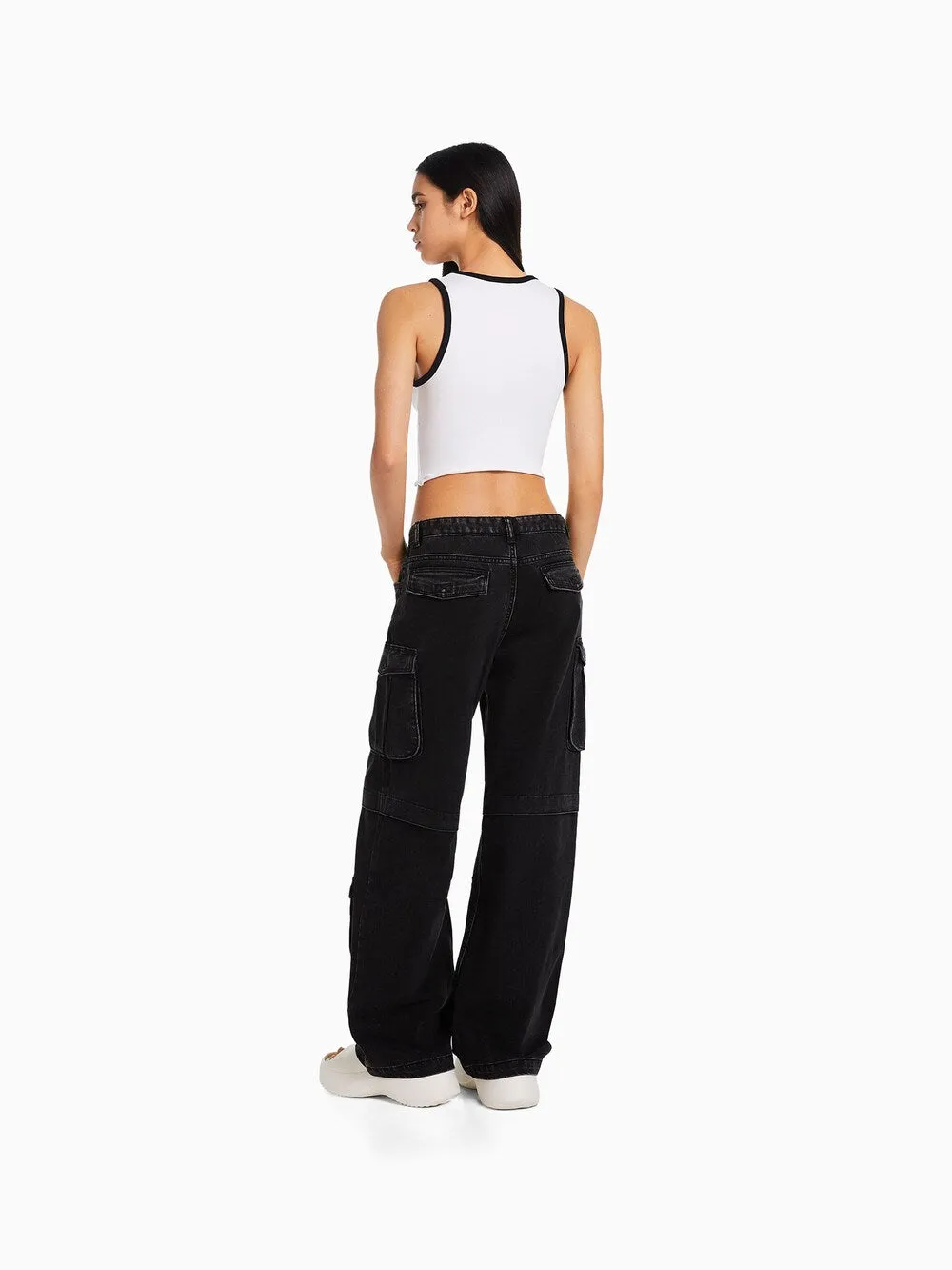 Bershka wide cargo jeans, black