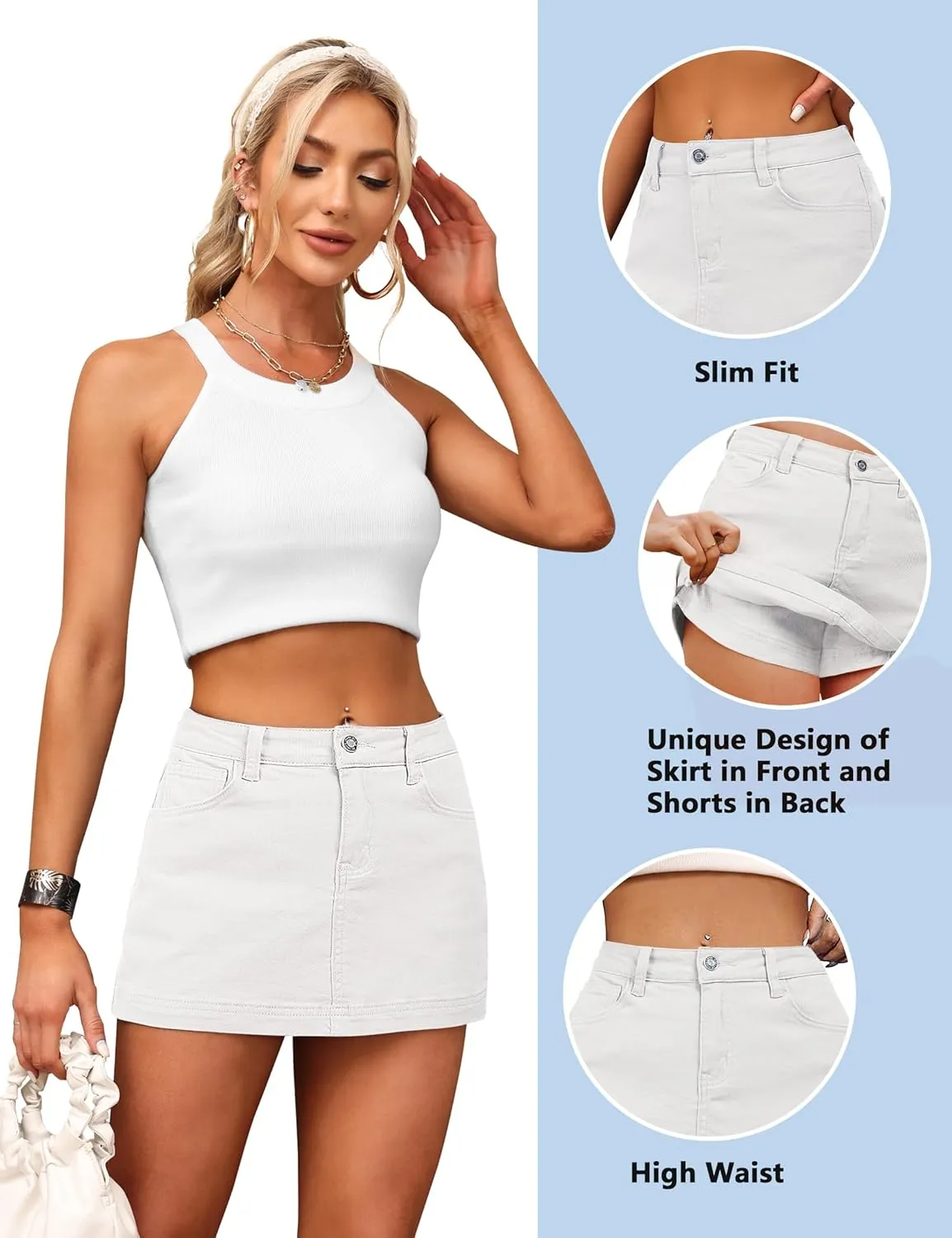 BISUAL Denim Skort for Women High Waist Mini Denim Skirt Casual Stretch Women Jean Skirt with Pockets