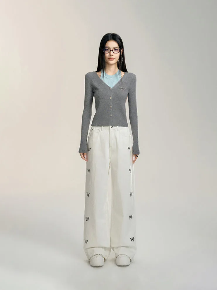 Blue & White Butterfly Printed Jeans