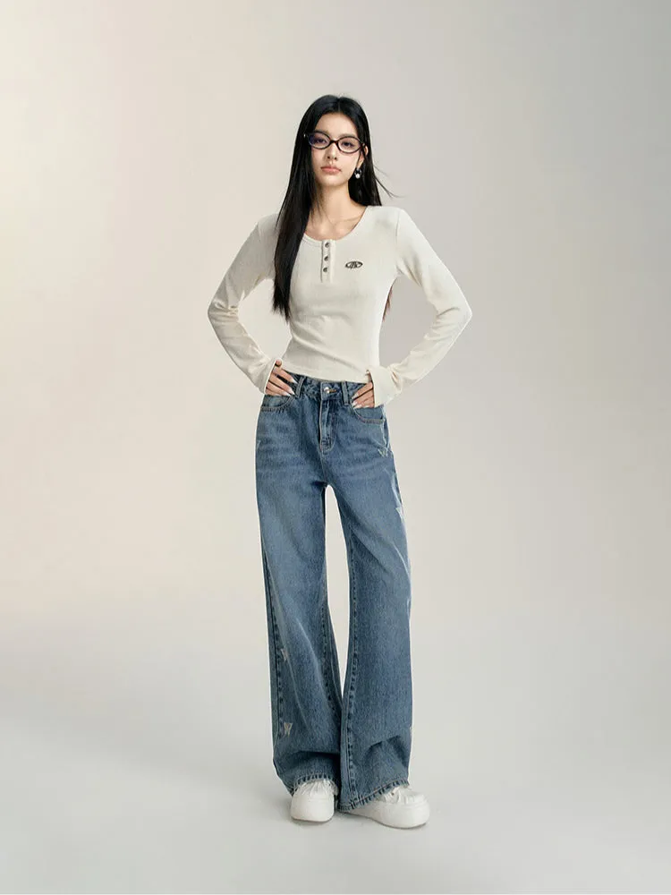 Blue & White Butterfly Printed Jeans
