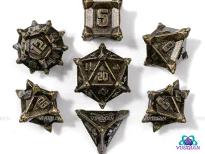 Bronze Caltrops | Spikey, Mine-like, Yellow-Brown Aged Distressed, Unusual | Metal Dice Set (7)