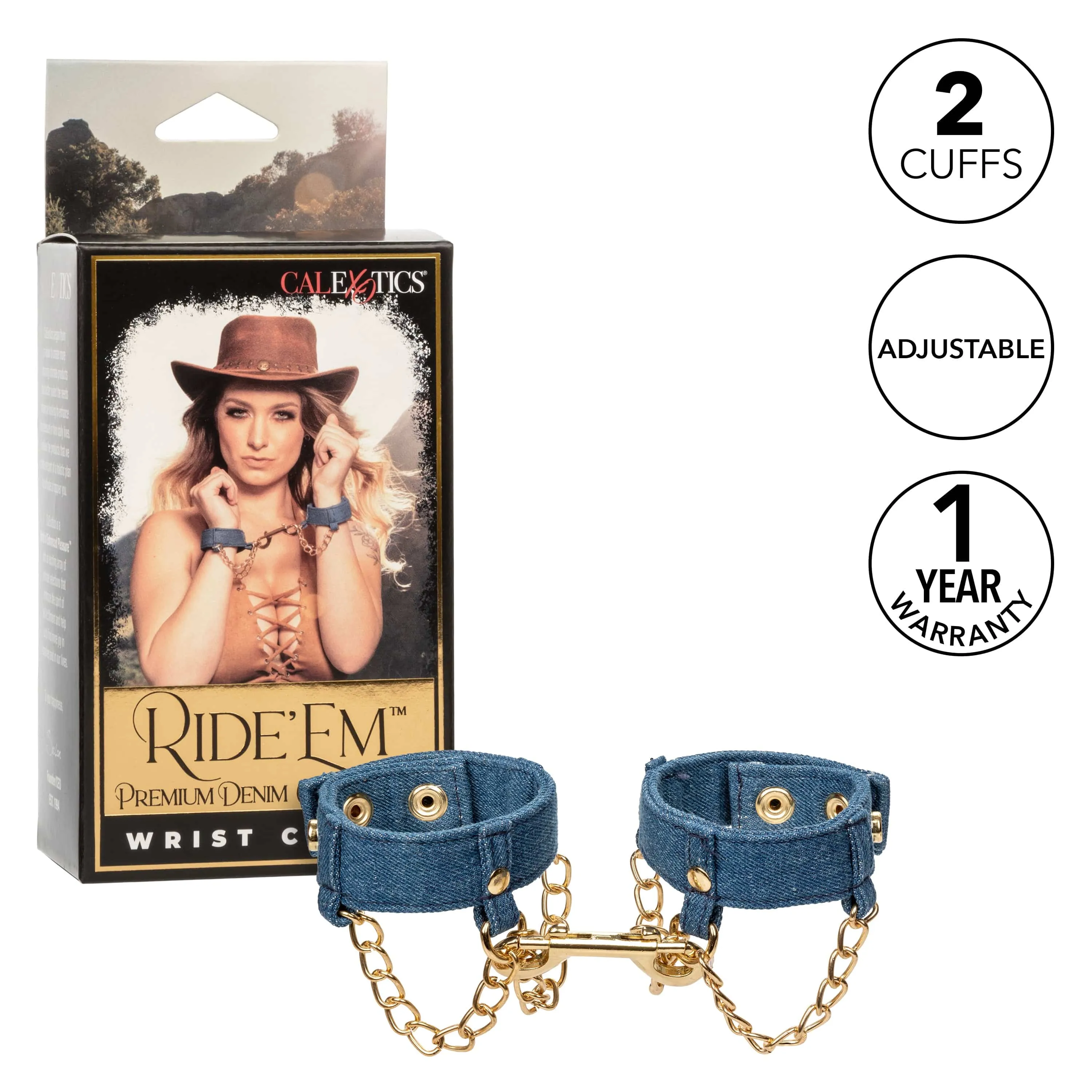 California Exotics - Ride 'em Premium Denim Collection Wrist Cuffs (Blue)