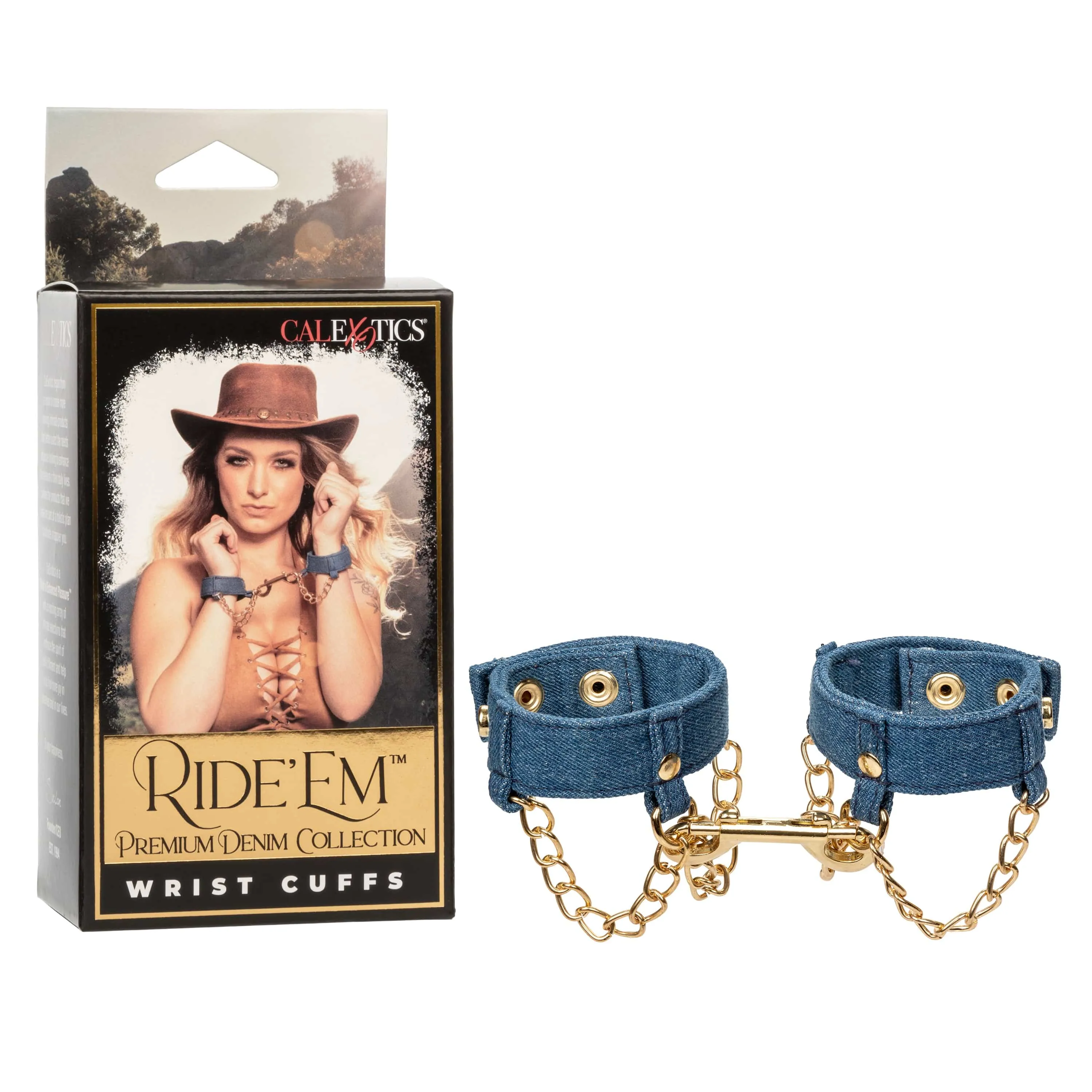 California Exotics - Ride 'em Premium Denim Collection Wrist Cuffs (Blue)