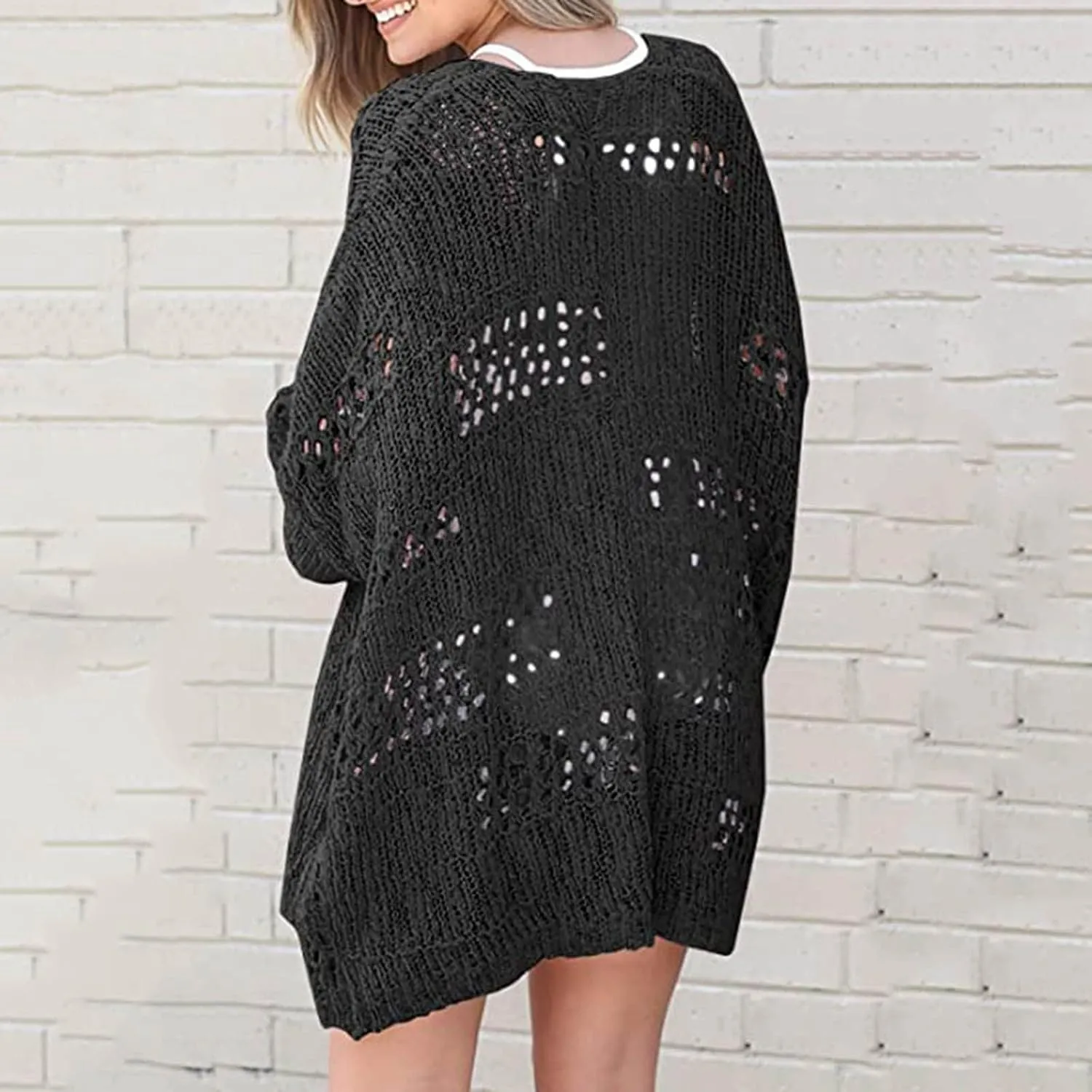 Cardigan Sweaters for Women Crochet Sweater Kimono Boho Long Sleeve Lightweight Soft Oversized Open Front Knitted Trendy