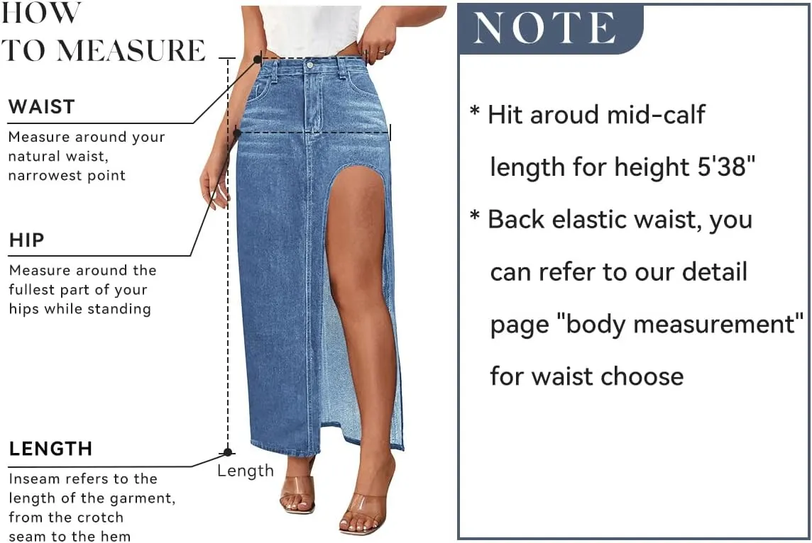 CHARTOU Women's Sexy High Split Slim Fit Maxi Long Pencil Denim Jean Skirt