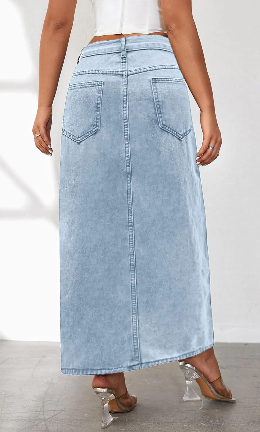 CHARTOU Women's Sexy High Split Slim Fit Maxi Long Pencil Denim Jean Skirt