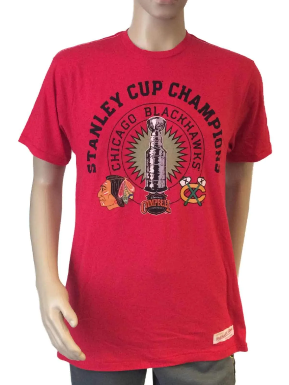 Chicago Blackhawks Mitchell and Ness Red SS Stanley Cup Champions T-Shirt (L)
