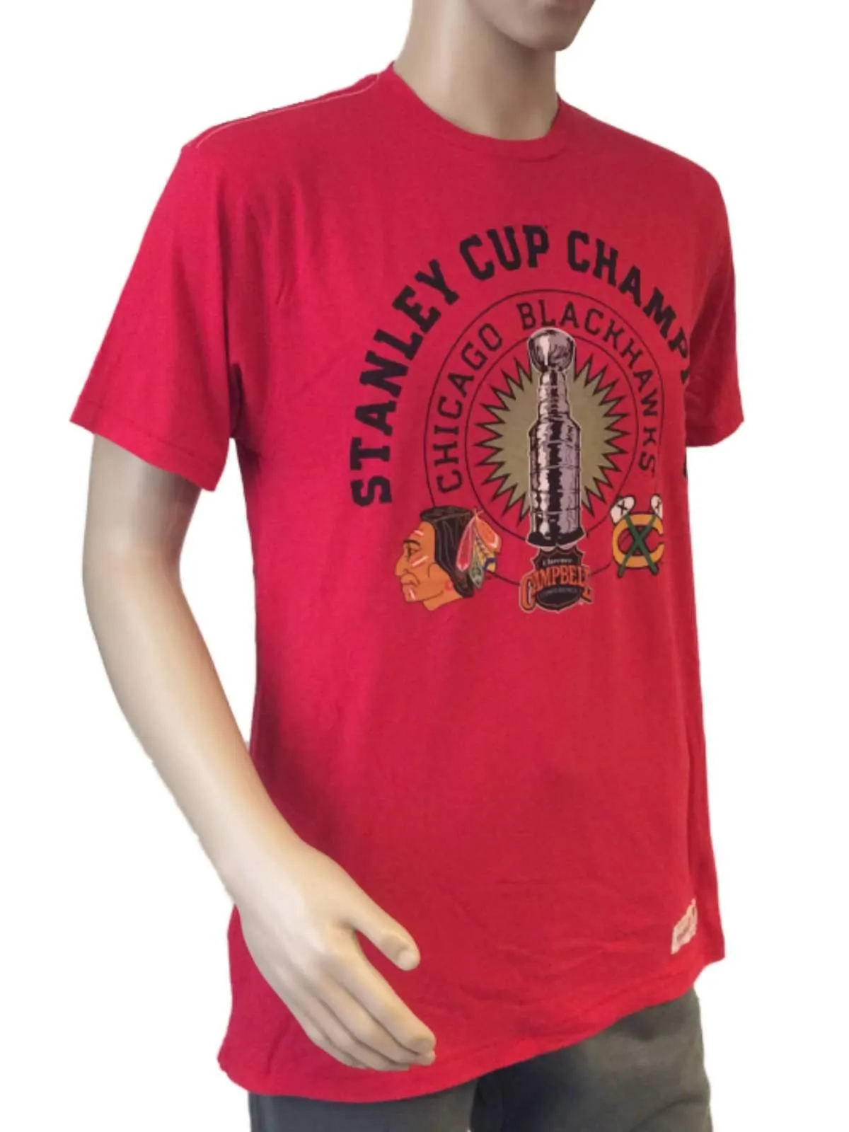 Chicago Blackhawks Mitchell and Ness Red SS Stanley Cup Champions T-Shirt (L)