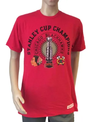 Chicago Blackhawks Mitchell and Ness Red SS Stanley Cup Champions T-Shirt (L)