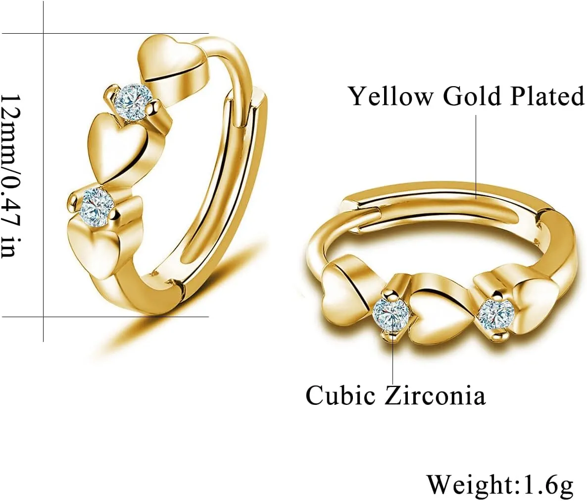 CiNily 14K White Gold Plated Small Hoop Earrings for Women Girls Heart Cubic Zirconia Hypoallergenic Earrings