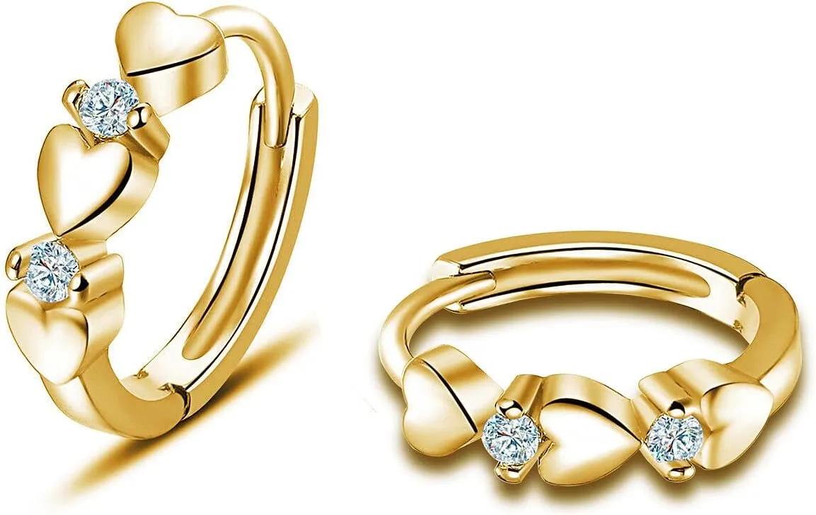 CiNily 14K White Gold Plated Small Hoop Earrings for Women Girls Heart Cubic Zirconia Hypoallergenic Earrings