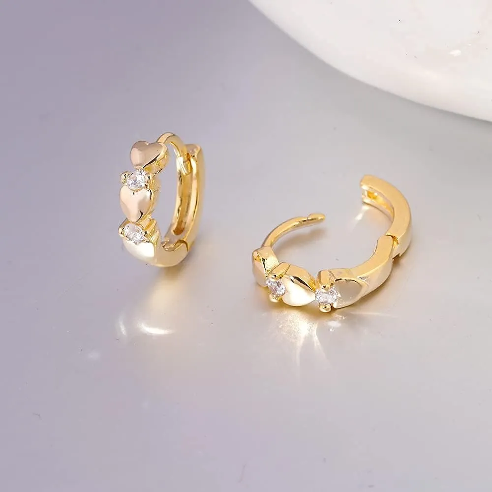 CiNily 14K White Gold Plated Small Hoop Earrings for Women Girls Heart Cubic Zirconia Hypoallergenic Earrings