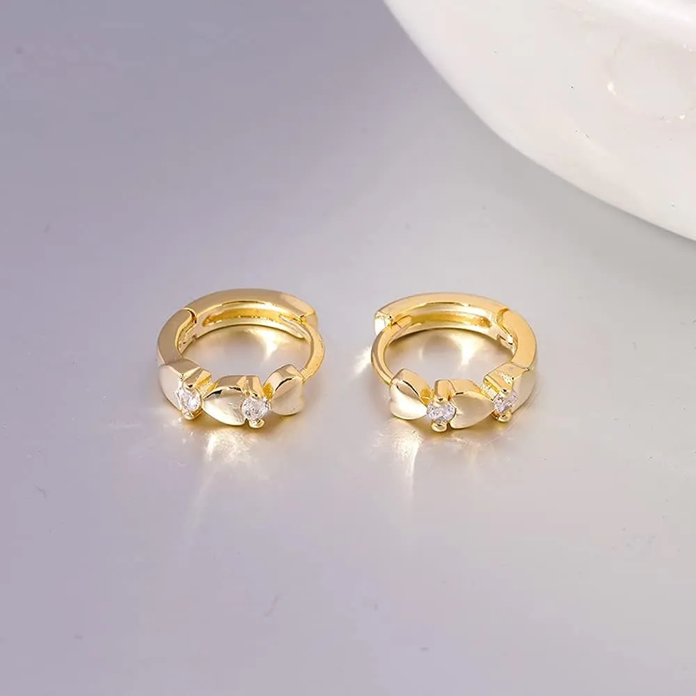 CiNily 14K White Gold Plated Small Hoop Earrings for Women Girls Heart Cubic Zirconia Hypoallergenic Earrings