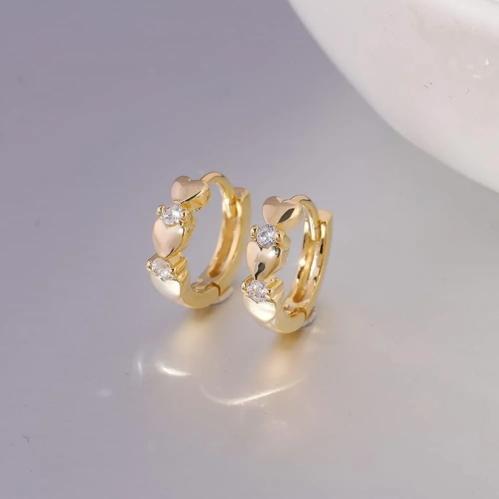 CiNily 14K White Gold Plated Small Hoop Earrings for Women Girls Heart Cubic Zirconia Hypoallergenic Earrings