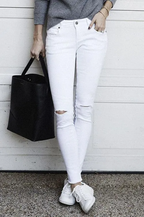 Classics Broken Hole White Jeans