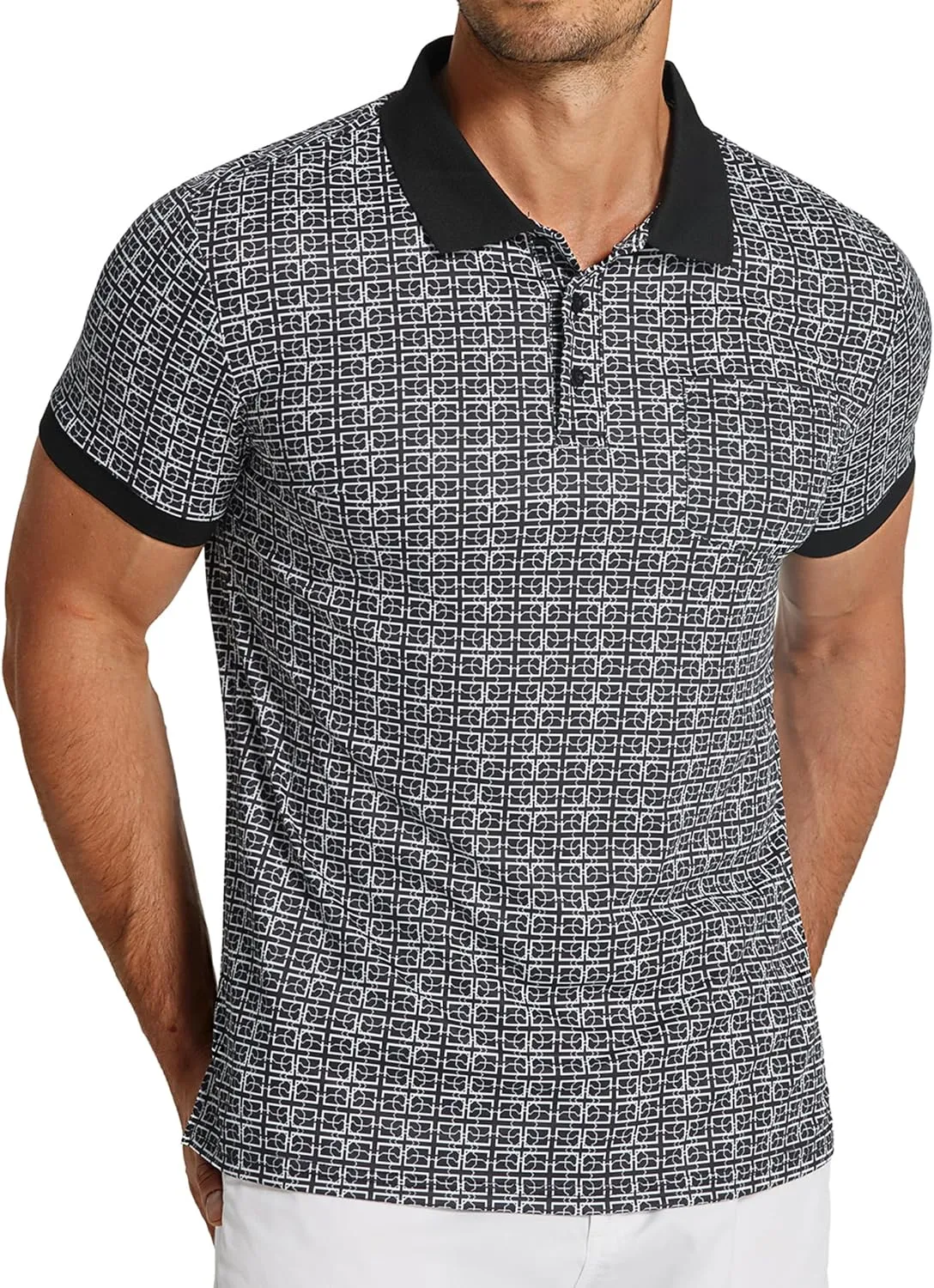 COOFANDY Men's Polo Shirts Short Sleeve Print Performance Golf Shirts Fashion Casual Beach Collared T-Shirts