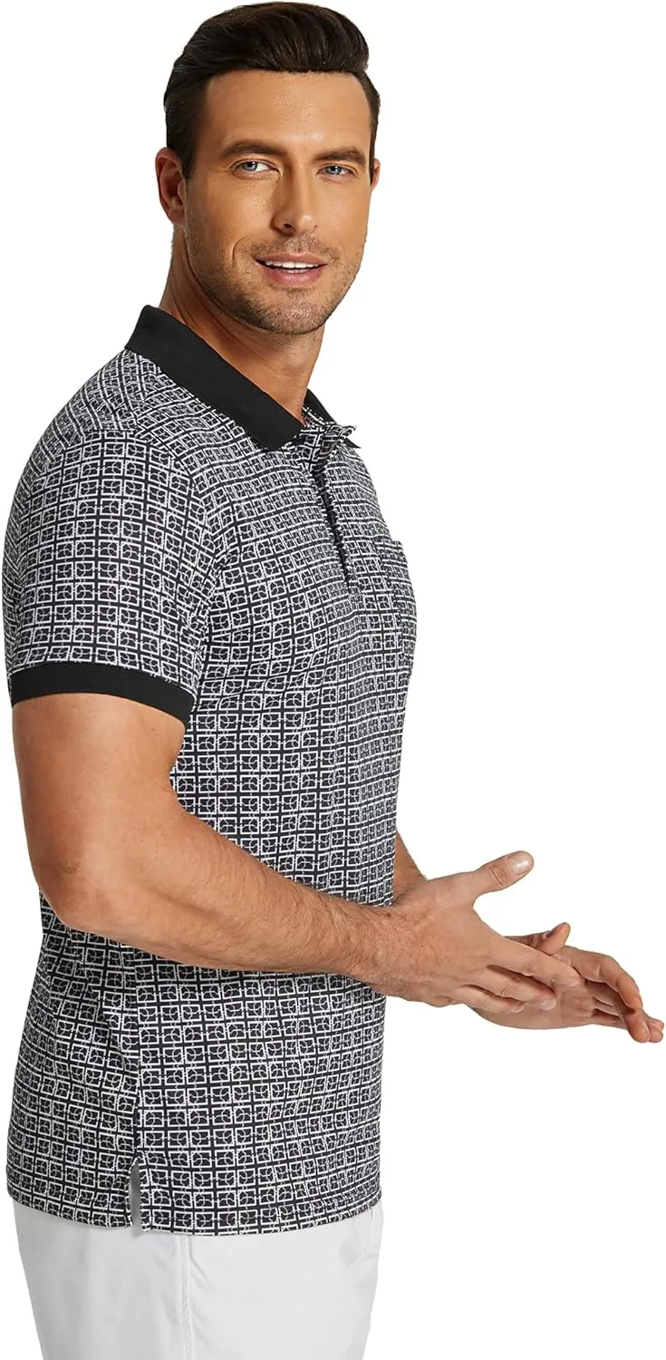 COOFANDY Men's Polo Shirts Short Sleeve Print Performance Golf Shirts Fashion Casual Beach Collared T-Shirts