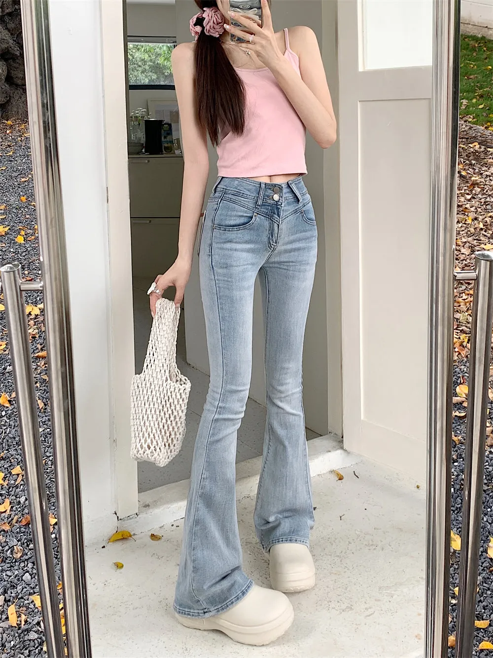 Creamy Sweet Coquette Bow Denim Jeans Pants