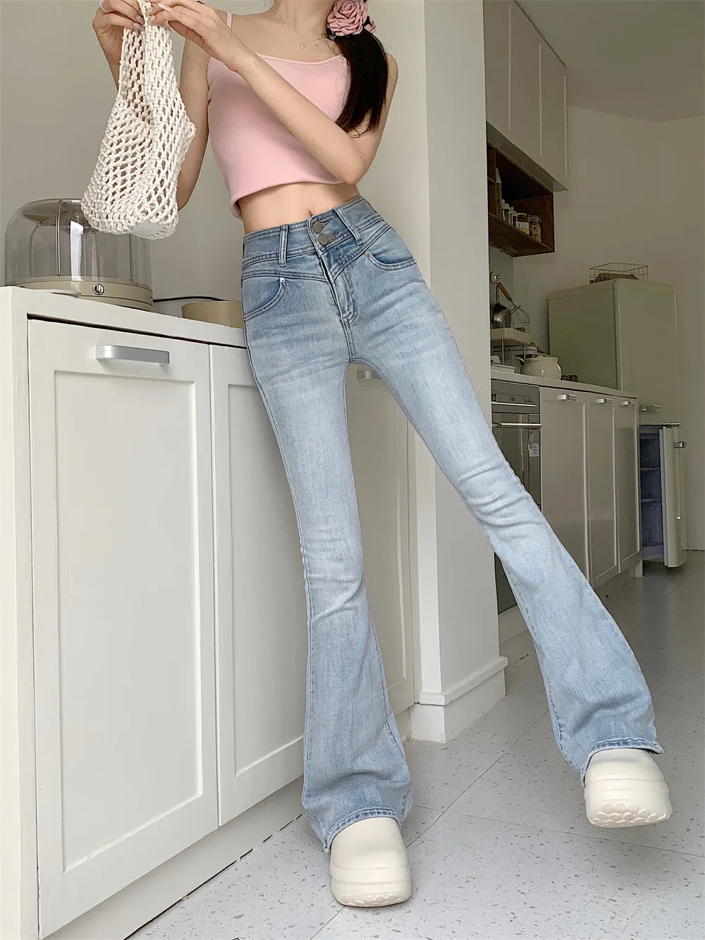 Creamy Sweet Coquette Bow Denim Jeans Pants