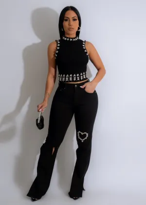 Don't Break My Heart Rhinestone Jean Black