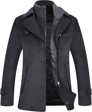 ELETOP Men's Trench Coat Long Wool Coat Winter Classic Overcoat Top Pea Coat