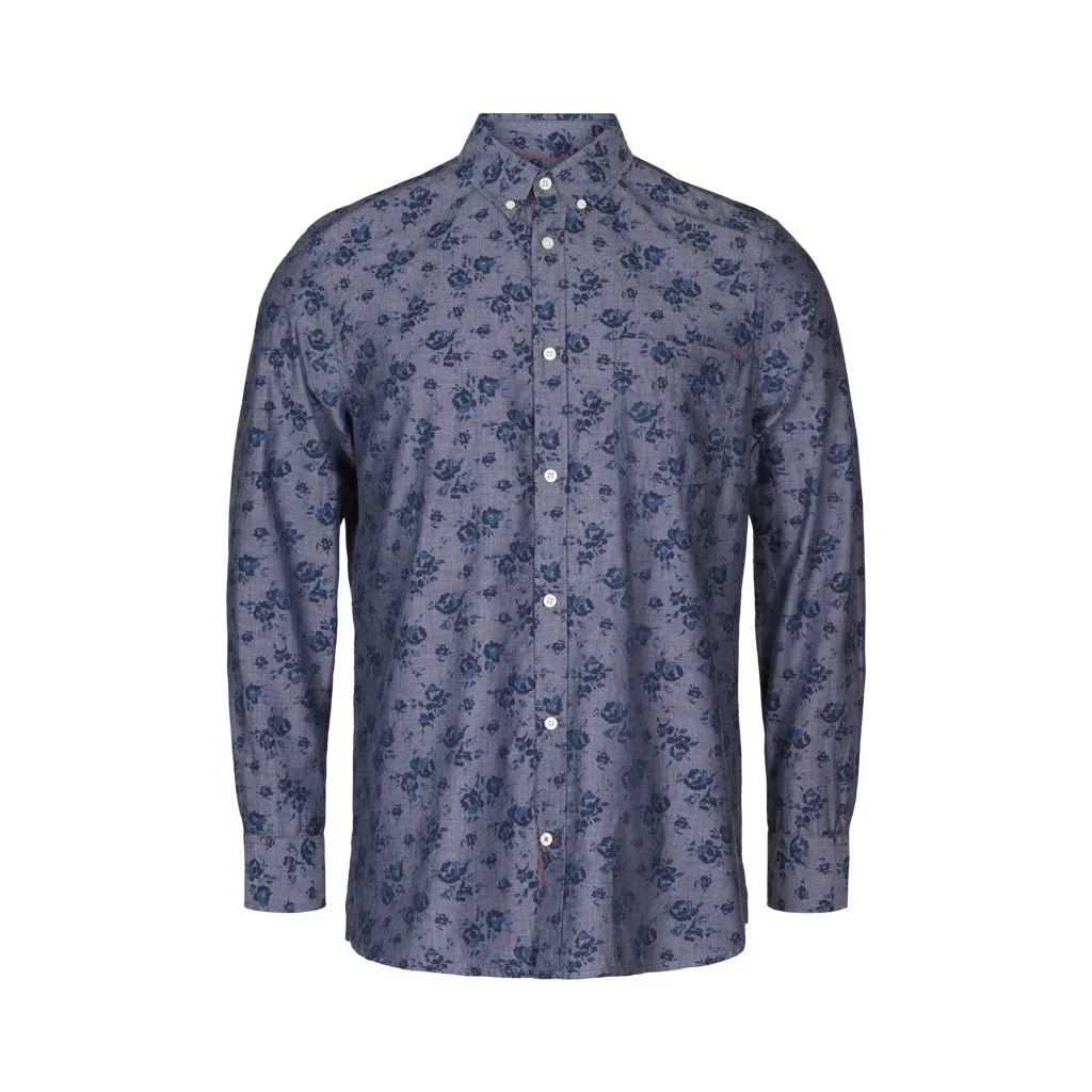 Elton Printed Long Sleeve Shirt - Indigo