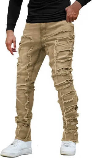 EVEDESIGN Y2K Stacked Jeans for Men - Slim Fit, Skinny and Ripped Streetwear Pants