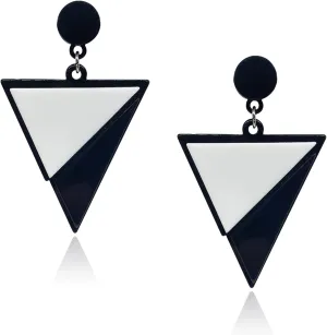 Fashion White Black Triangle Stud Earrings Acrylic Geometric Round Drop Dangle Earrings for Women Girls Summer Holiday Party Jewelry