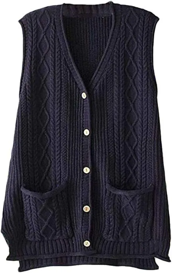 FTCayanz Women's Sweater Vest Button Down Cable Knit Cardigan Outwear