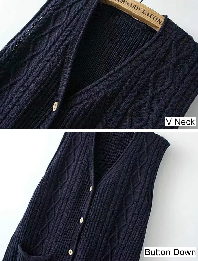 FTCayanz Women's Sweater Vest Button Down Cable Knit Cardigan Outwear