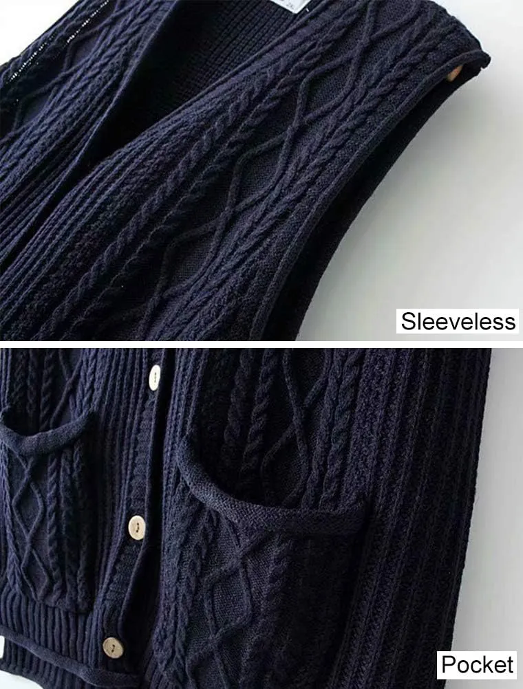 FTCayanz Women's Sweater Vest Button Down Cable Knit Cardigan Outwear