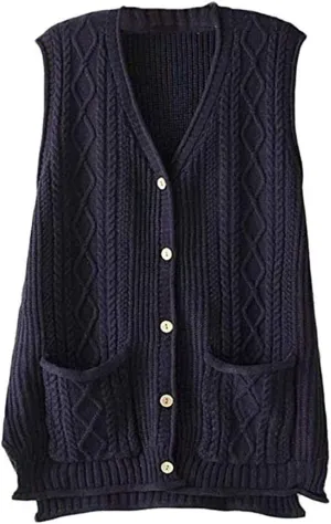 FTCayanz Women's Sweater Vest Button Down Cable Knit Cardigan Outwear