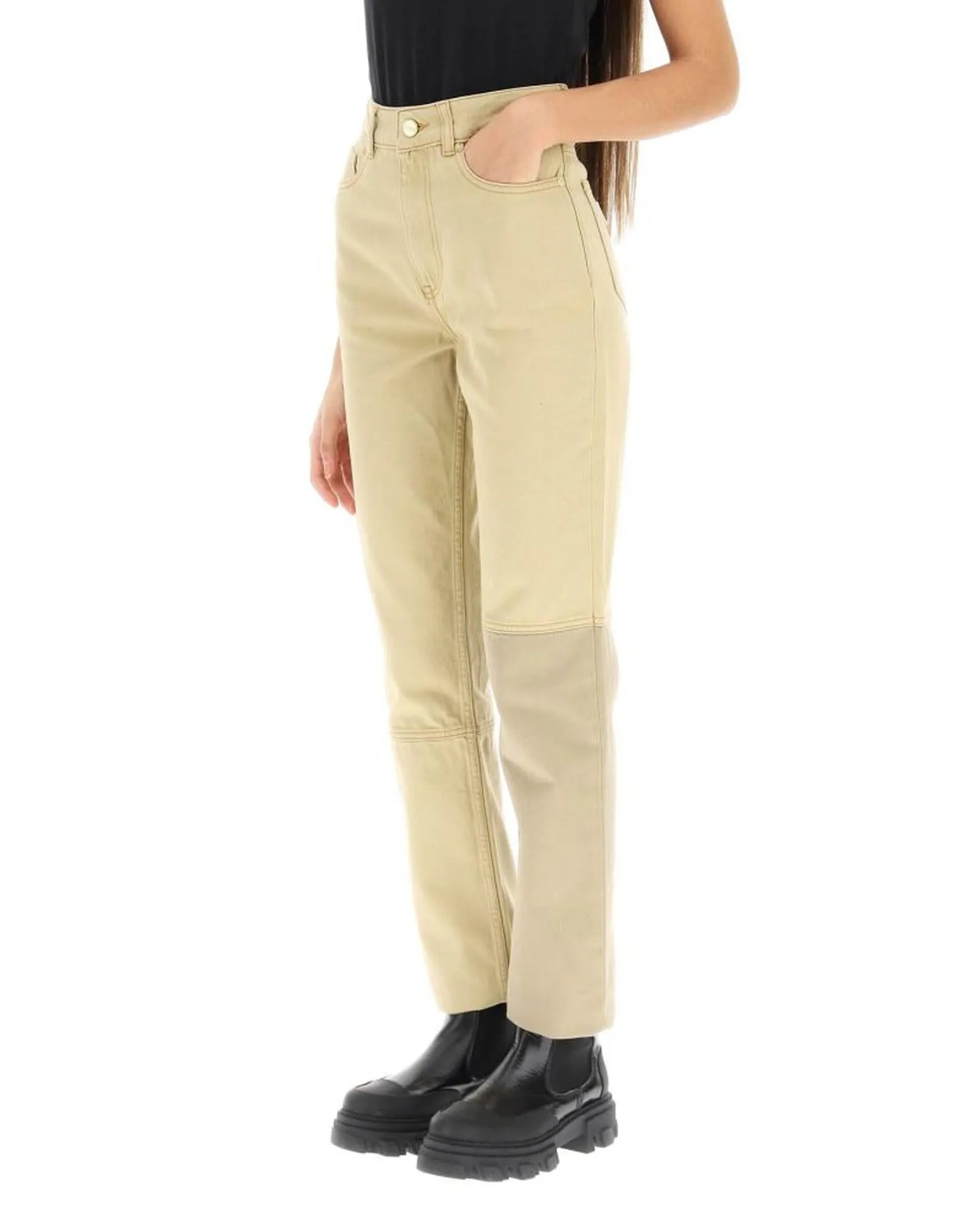 Ganni Womens Straight Leg Patchwork Jeans