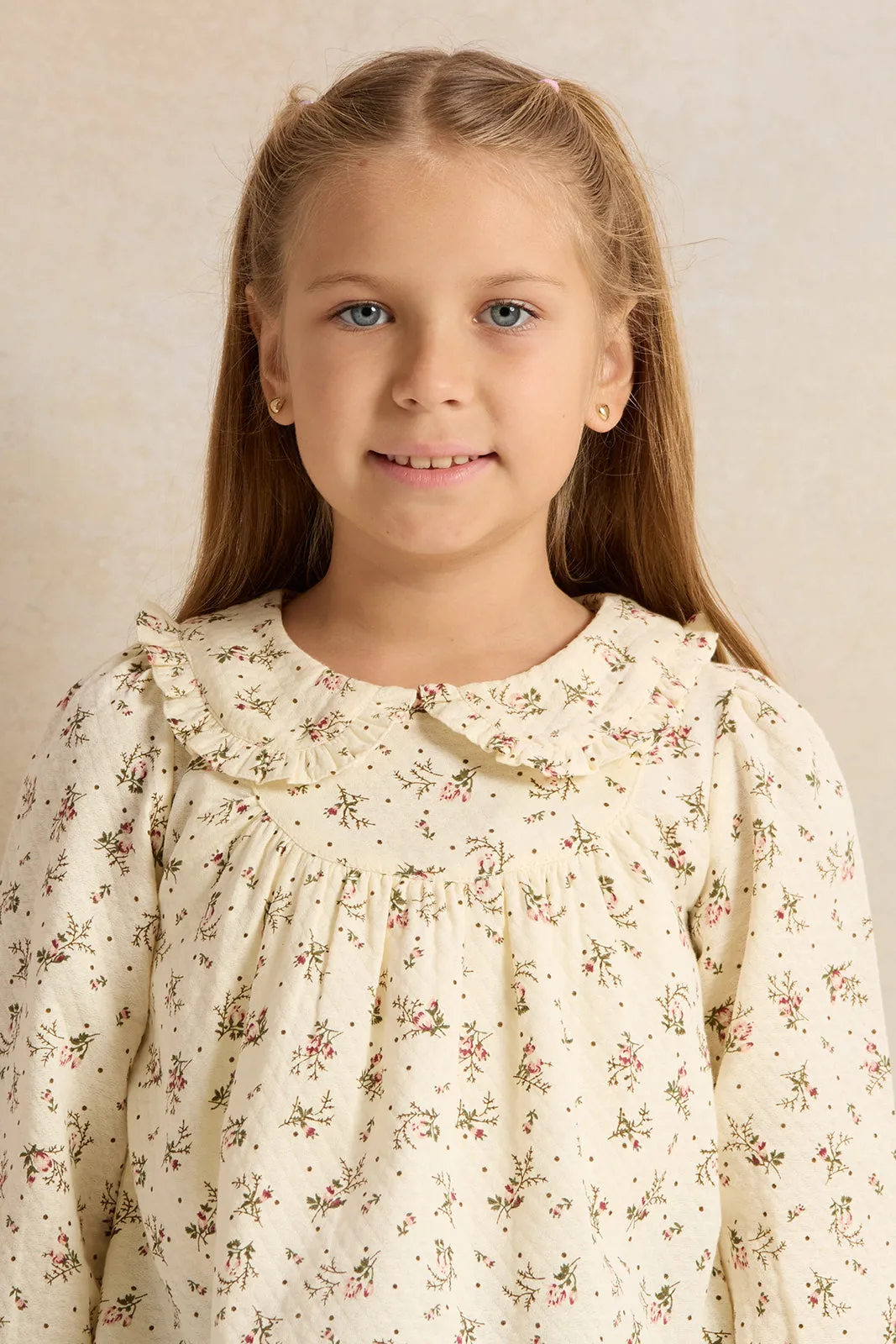 Girls Beige Printed  Blouse