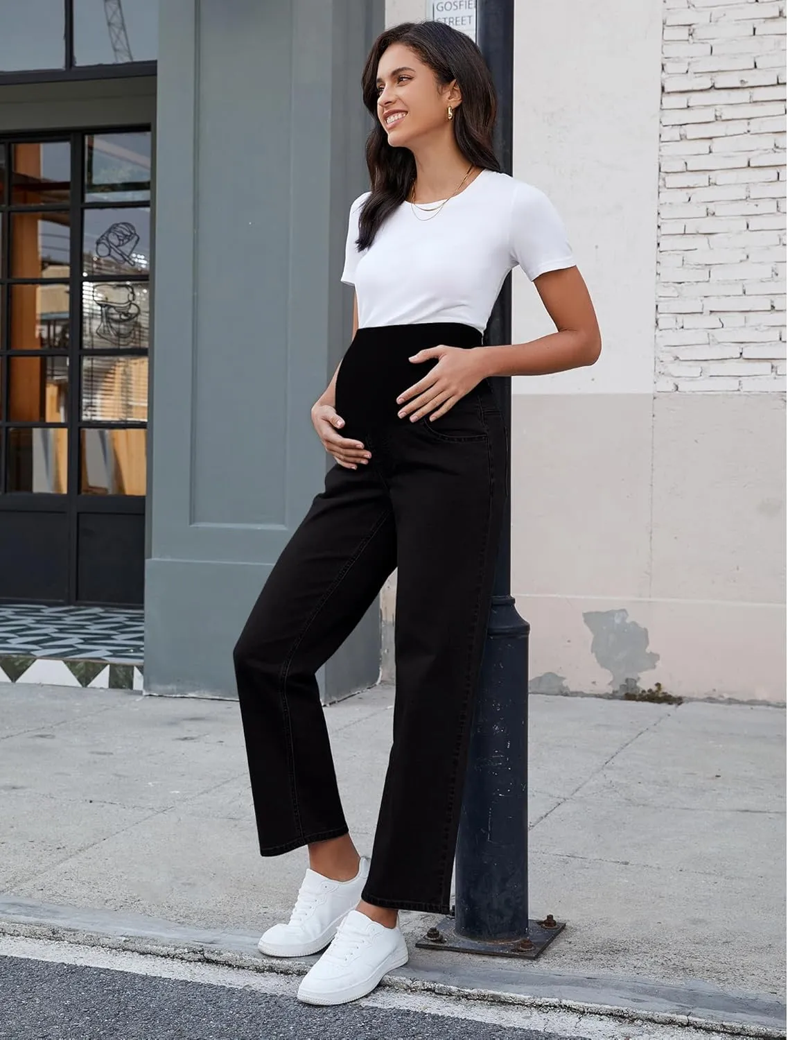 GRAPENT Maternity Jeans for Women Over Belly Comfy Pull On Straight Leg Casual Stretchy Denim Mom Jeans Pregnancy Pants
