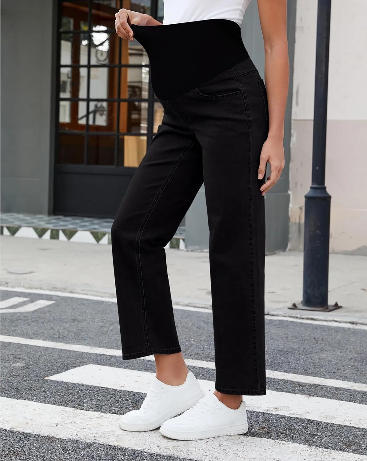 GRAPENT Maternity Jeans for Women Over Belly Comfy Pull On Straight Leg Casual Stretchy Denim Mom Jeans Pregnancy Pants