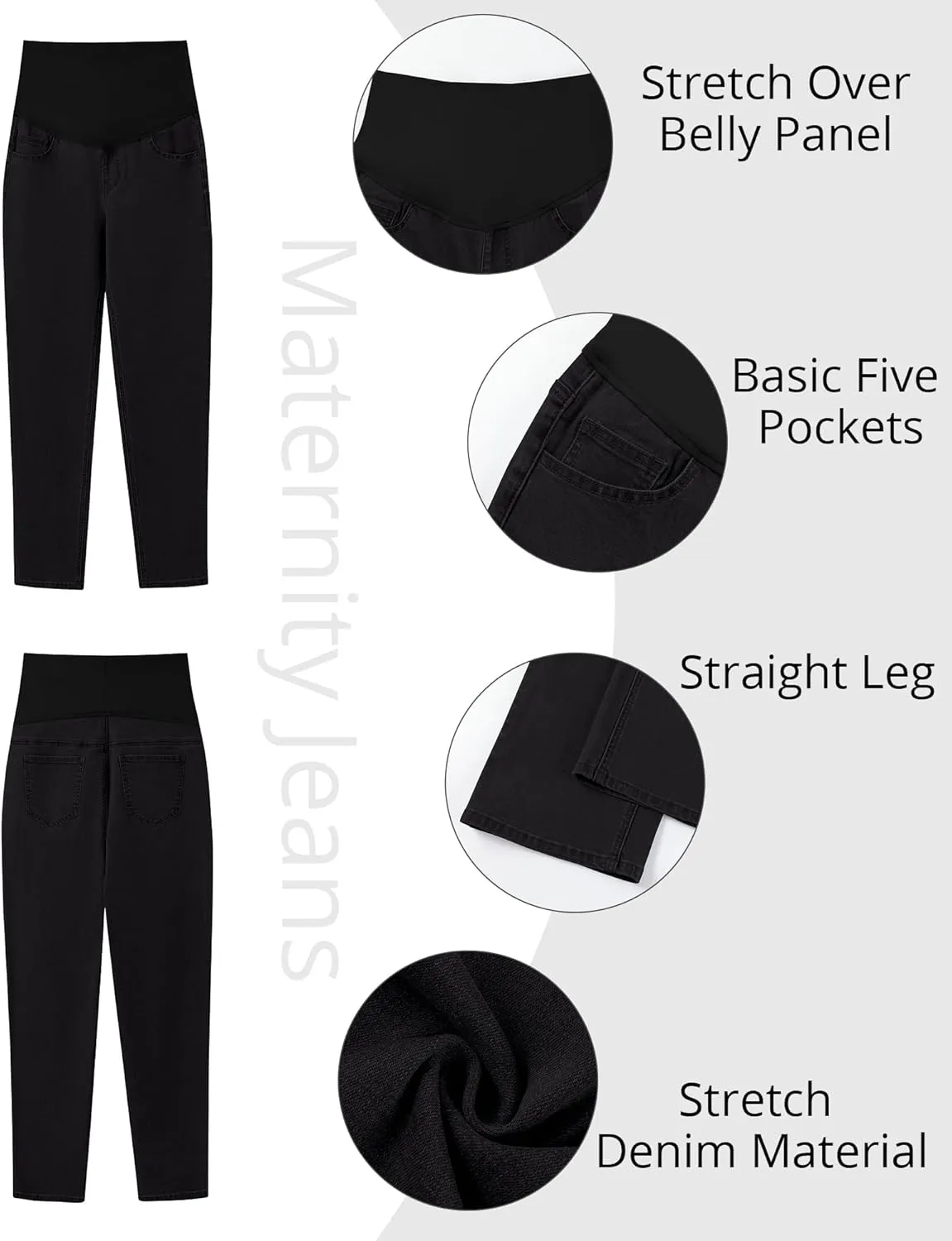 GRAPENT Maternity Jeans for Women Over Belly Comfy Pull On Straight Leg Casual Stretchy Denim Mom Jeans Pregnancy Pants