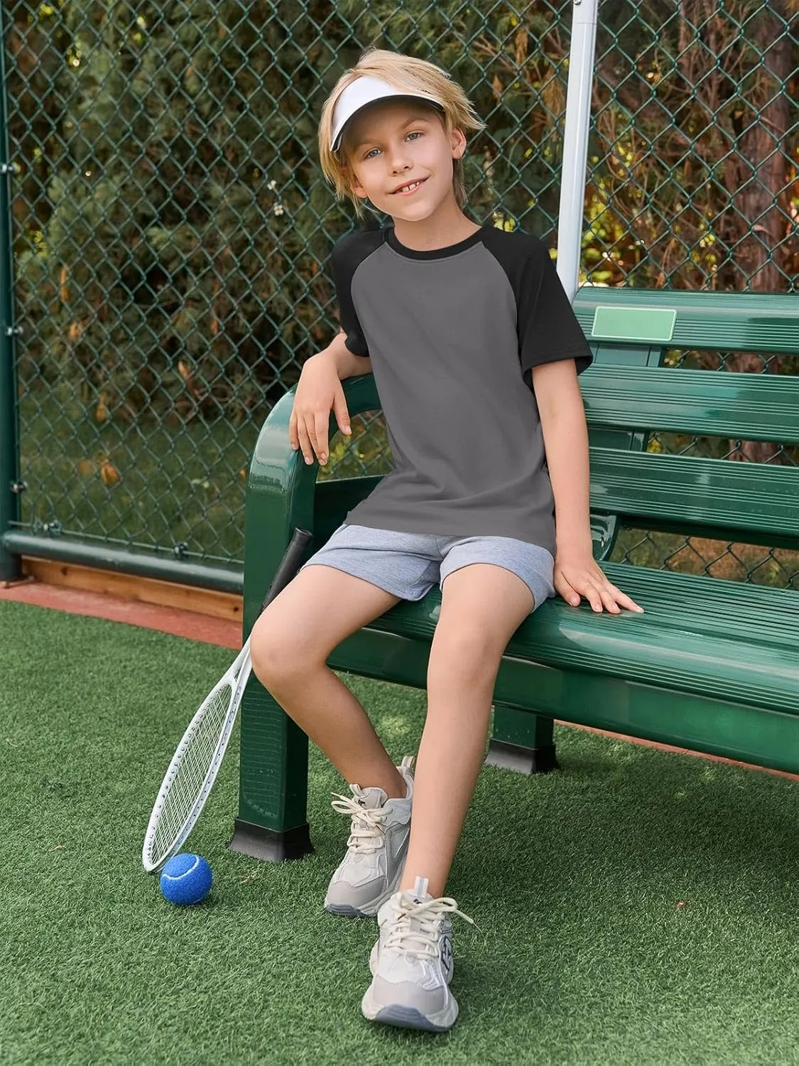 Haloumoning Boys Short Sleeve Raglan T Shirts Kids Basic Color-Block Tops Crewneck Tees 5-14 Years