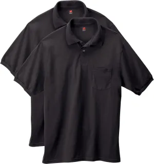 Hanes Men's Short-Sleeve Jersey Pocket Polo (Pack of 2), Black, Medium