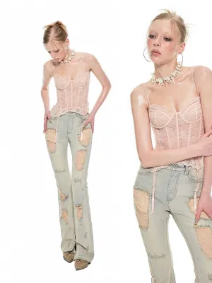 Heavyweight Vintage Washed Hole Slimming Jeans【s0000009425】