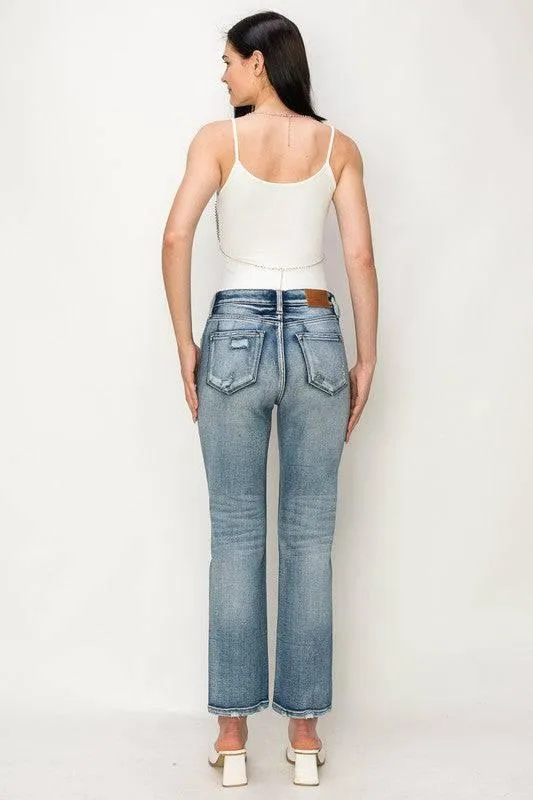 High Rise Crystal Embellished Straight Jeans